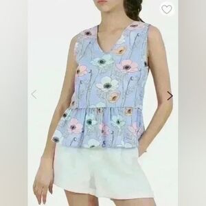 MOLLY BRACKEN Peplum Sleeveless Blouse Floral Print